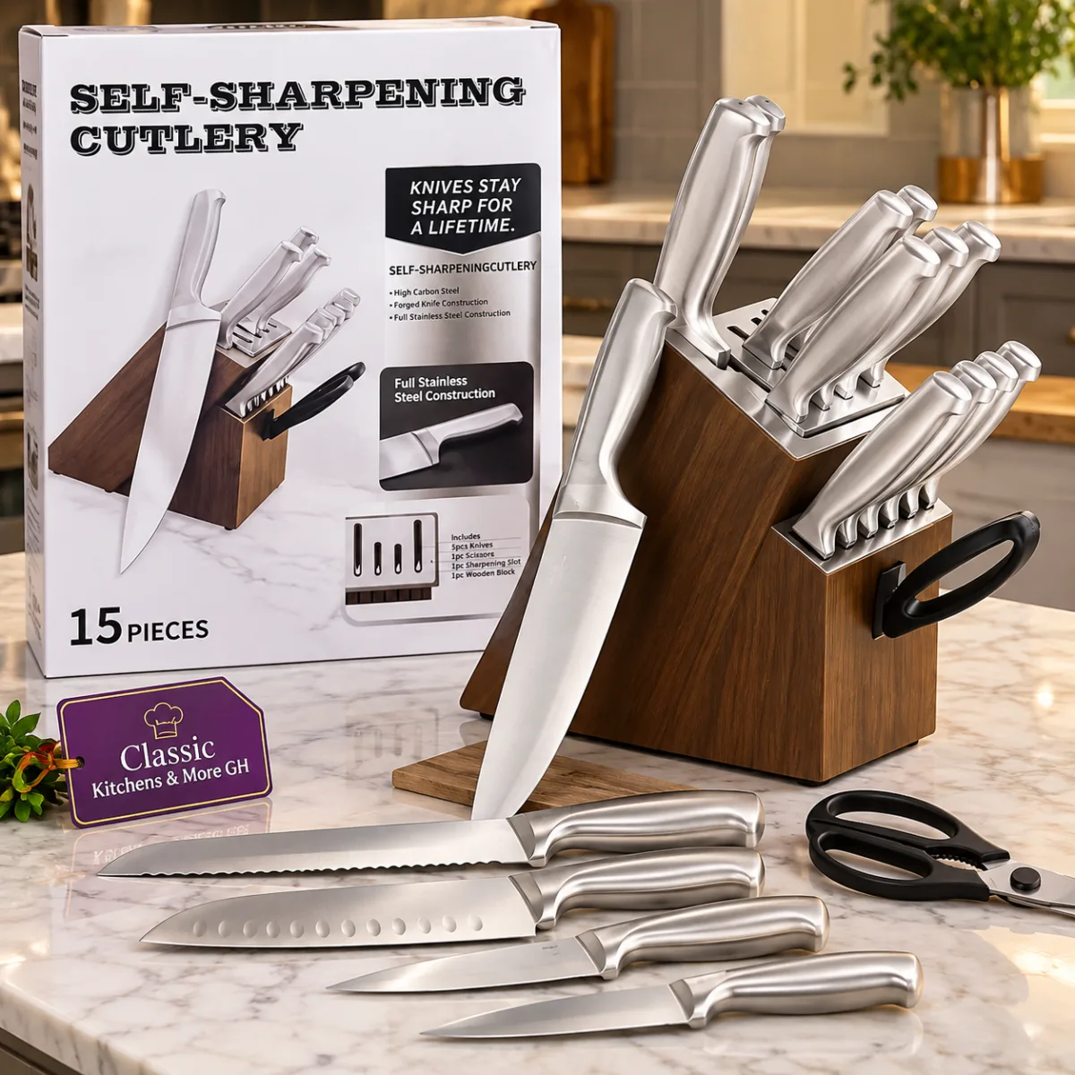 15pcs heavy duty stainless steel block knives set