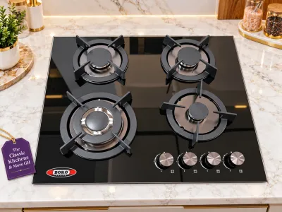 Inbuilt tempered glass 4 burner gas stove