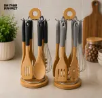 Bamboo kitchen ladle with stand 