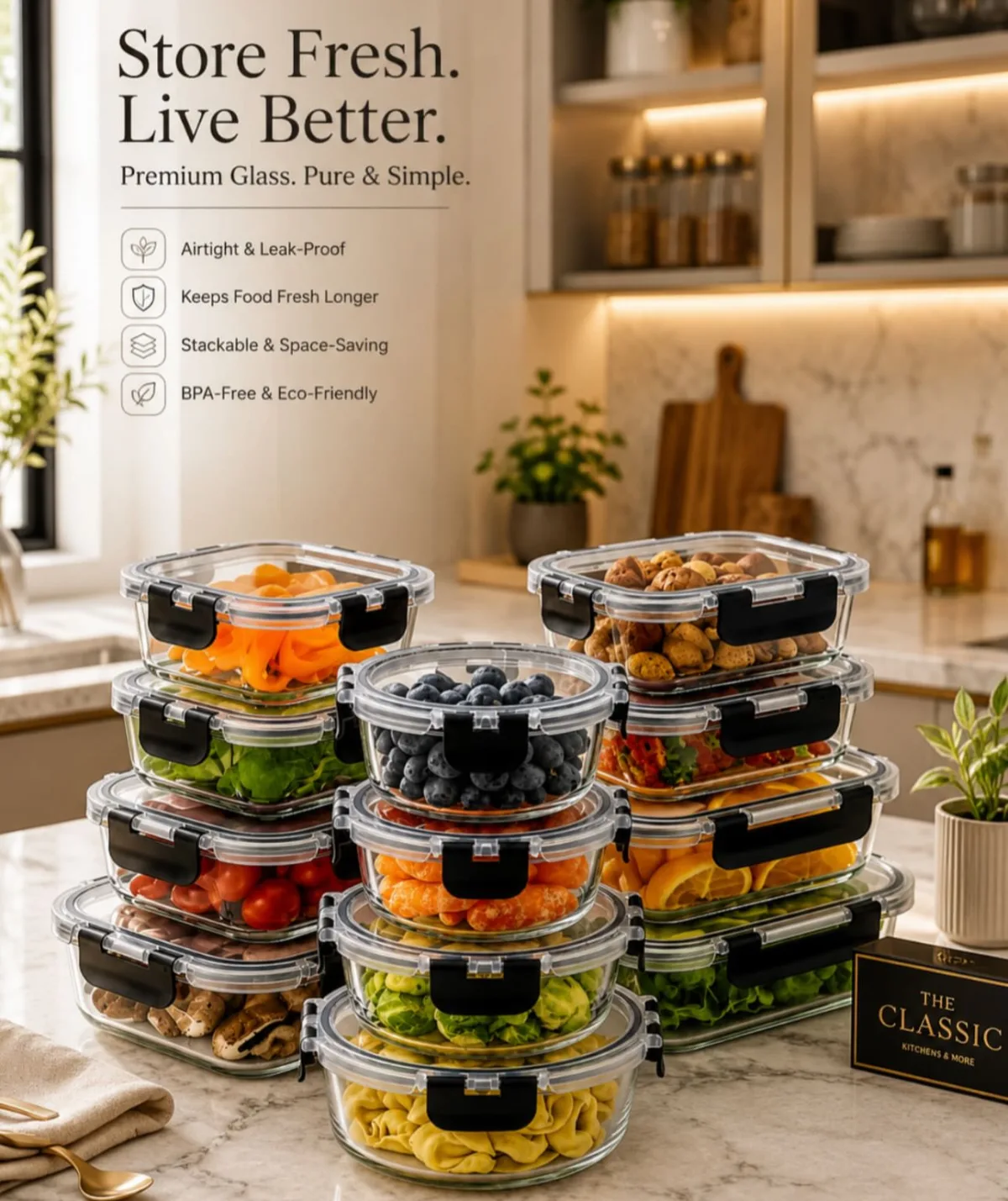 Magic mill airtight glass storage bowls 12set